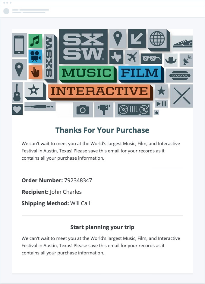 SXSW - Confirmation Email 