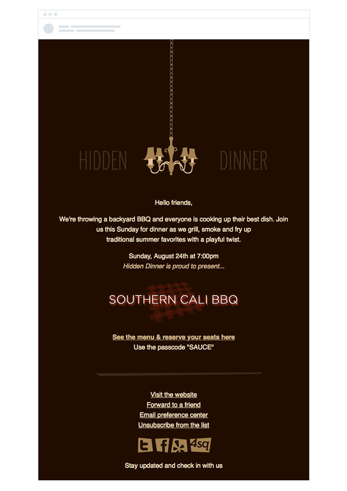 event invitation example - Hidden Dinner