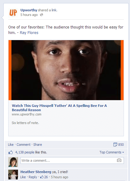 Upworthy Facebook example - Eight-second attention span marketing tactics