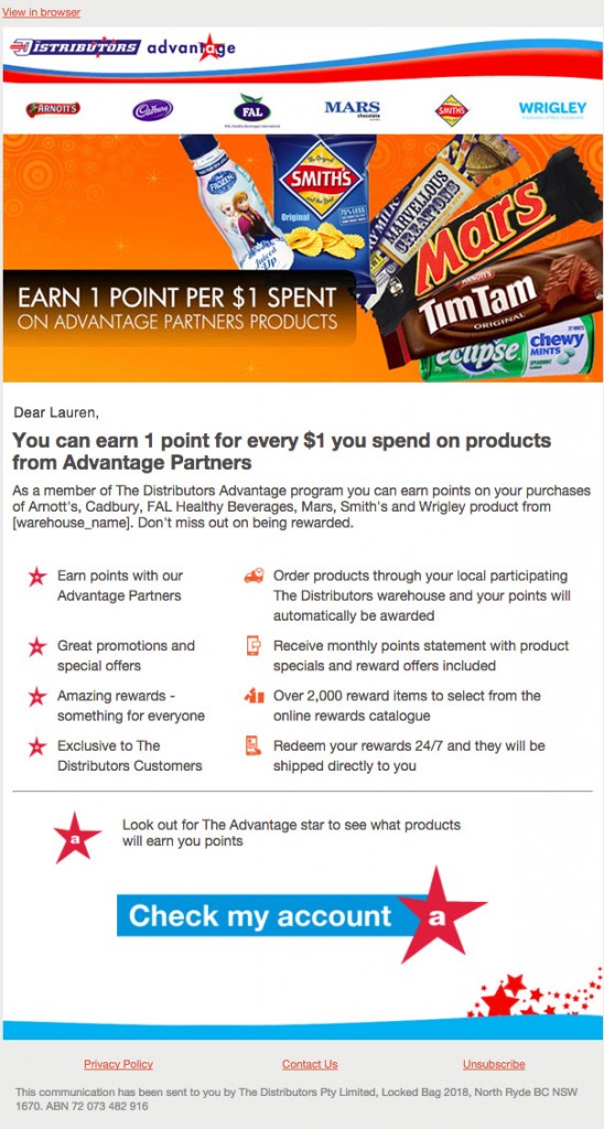 Distributor's Advantage email example
