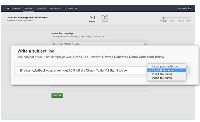 Campaign Monitor - Personalization Tags - Email Subject Line