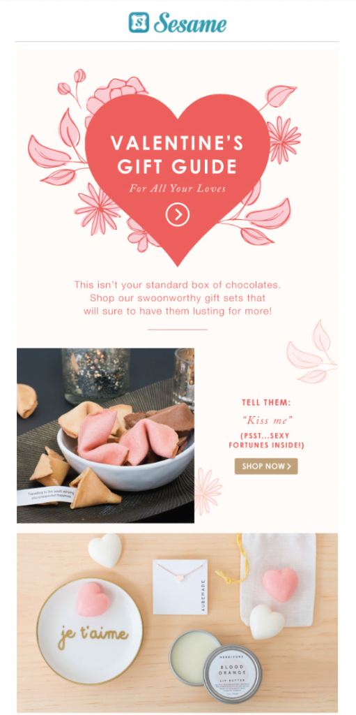 Valentine's email marketing from Sesame
