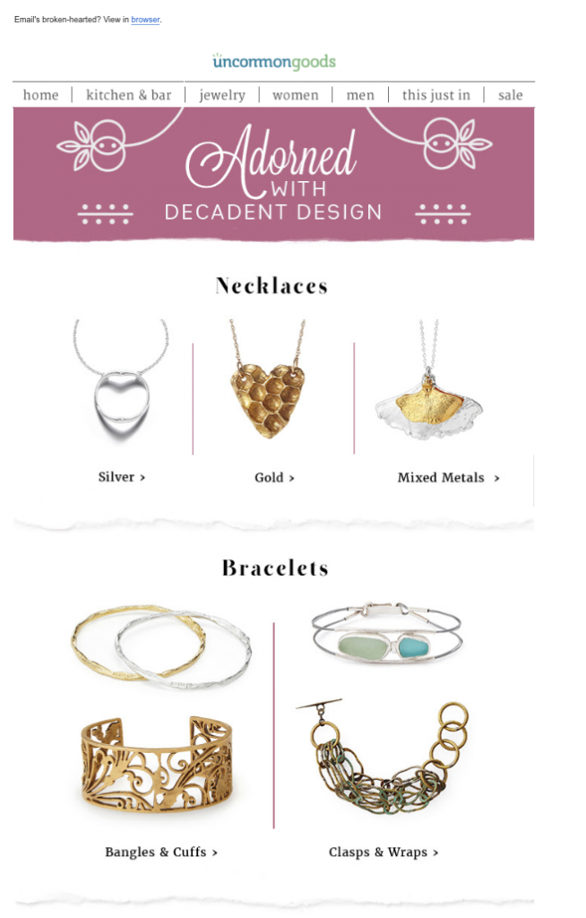 Uncommon Goods Valentine's email campaign