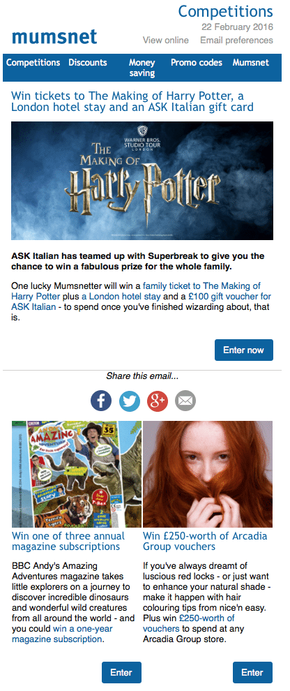 Mumsnet newsletters are formatted perfectly on mobile Mumsnet email marketing on mobile