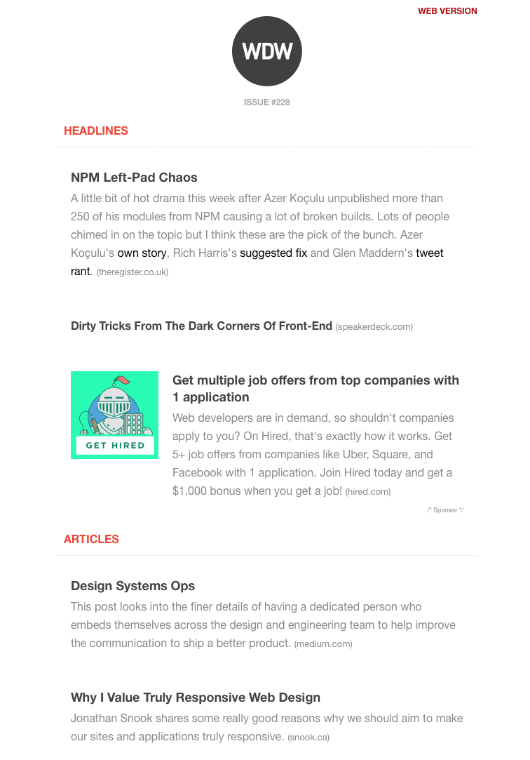 Web Design Weekly email newsletter