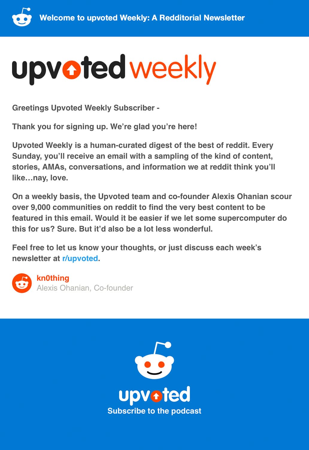 Campaign Monitor for publishers - Reddit welcome email