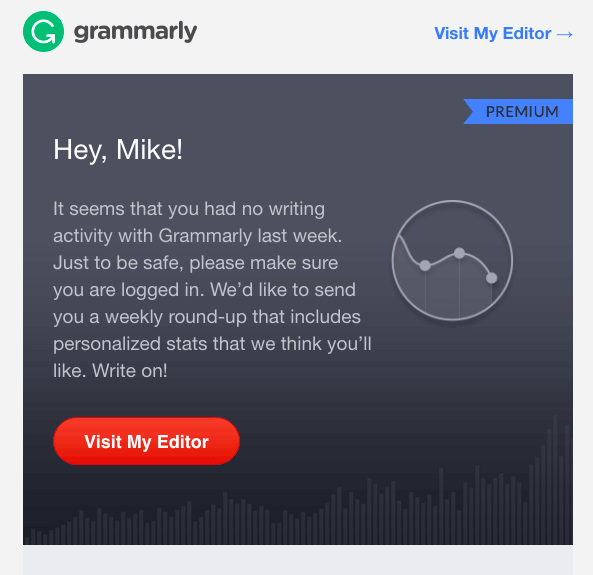 Personalized re-engagement email example from Grammarly