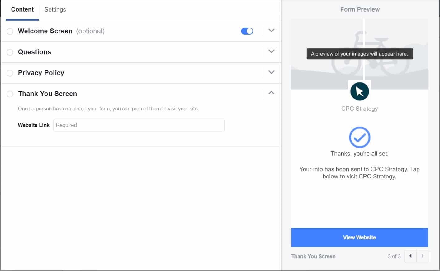 Facebook Lead Ads – Thank You Screen