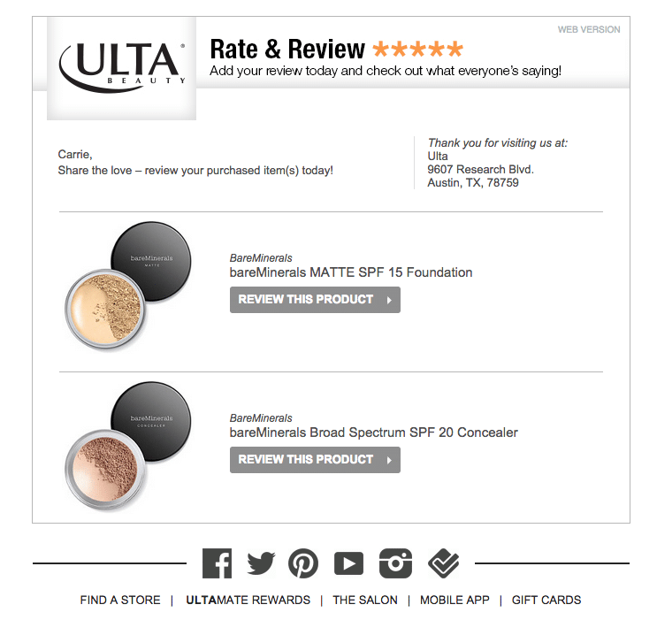 Ulta – Email Marketing – Feedback Request