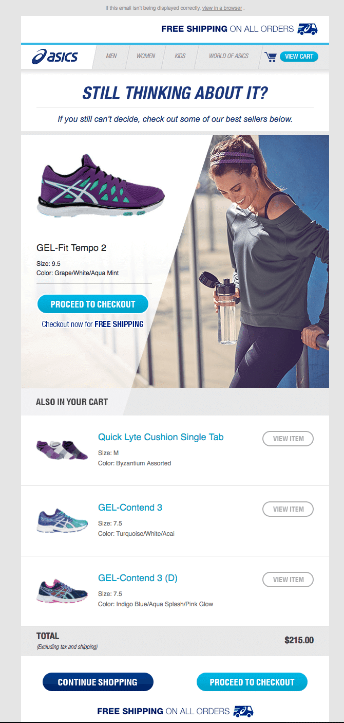 Asics Abandoned cart email