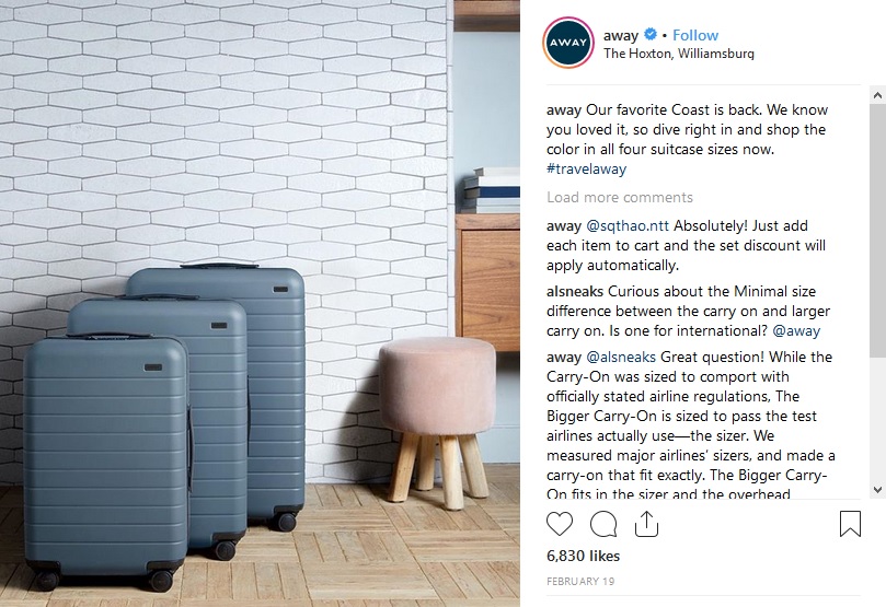 Instagram photographic post with luggage. Instagram for brand awareness