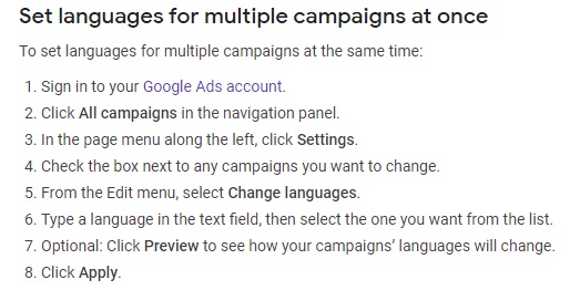 If you’re looking to optimize language targeting for all your existing campaigns, follow these eight simple steps from Google: