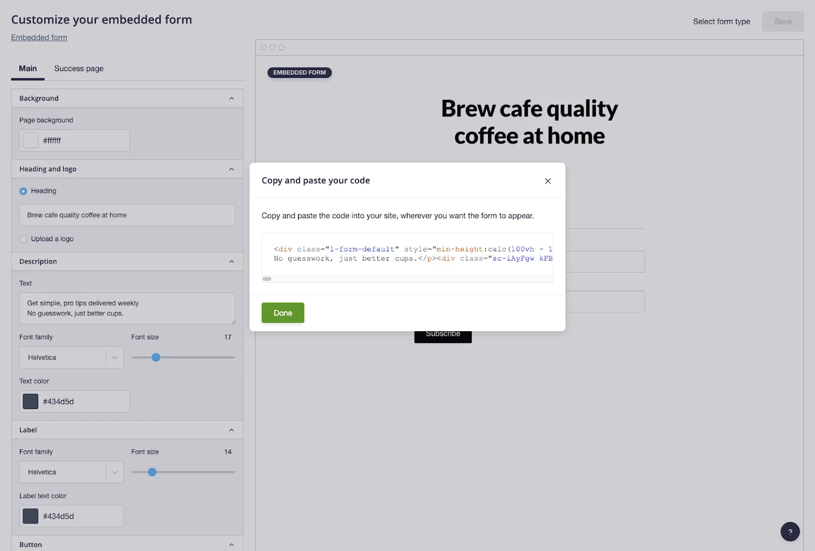 Embedded signup page