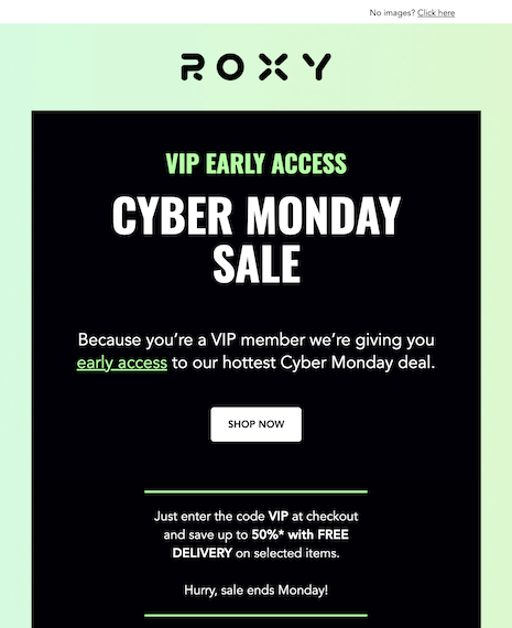 VIP Cyber Monday Holiday Email Template