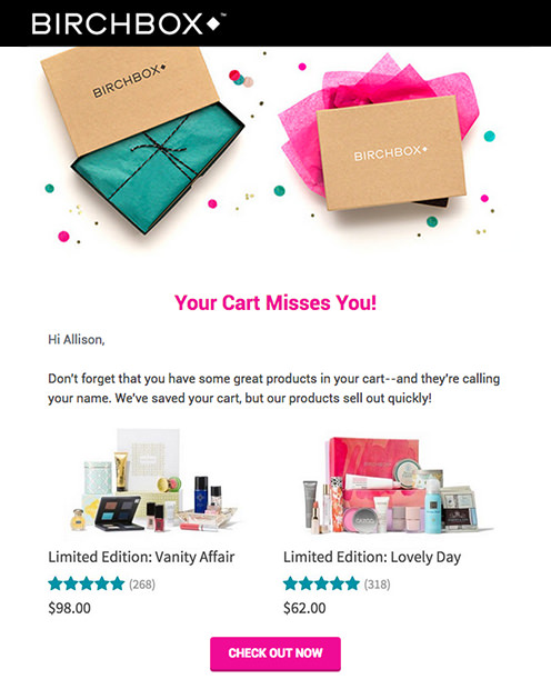 Example of transactional email from Birchbox
