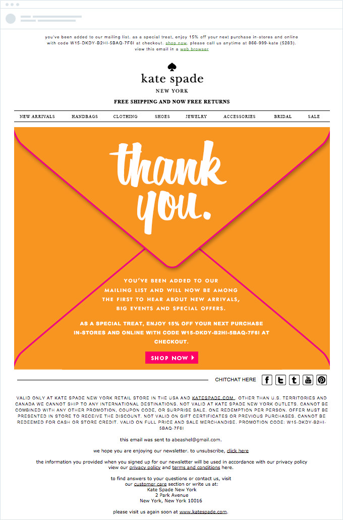Kate Spade - Welcome New Subscribers Automated Email