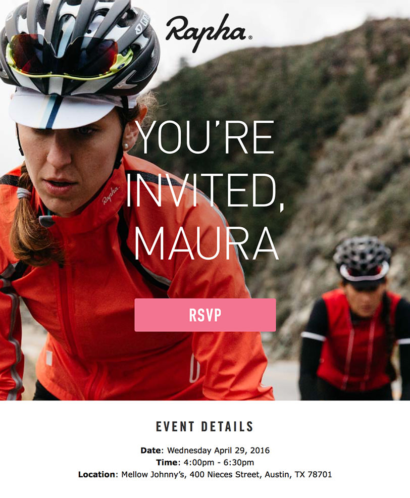 Rapha Email Invites Email Marketing - Rapha Email Invites