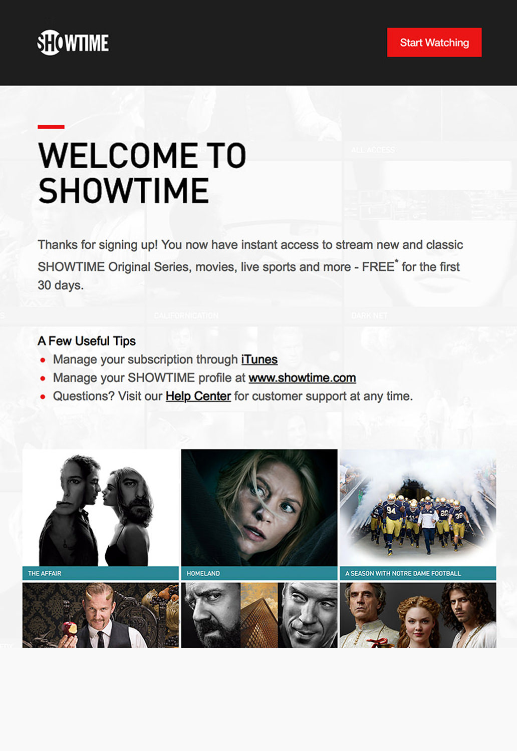 Media and Entertainment Email Marketing - Showtime