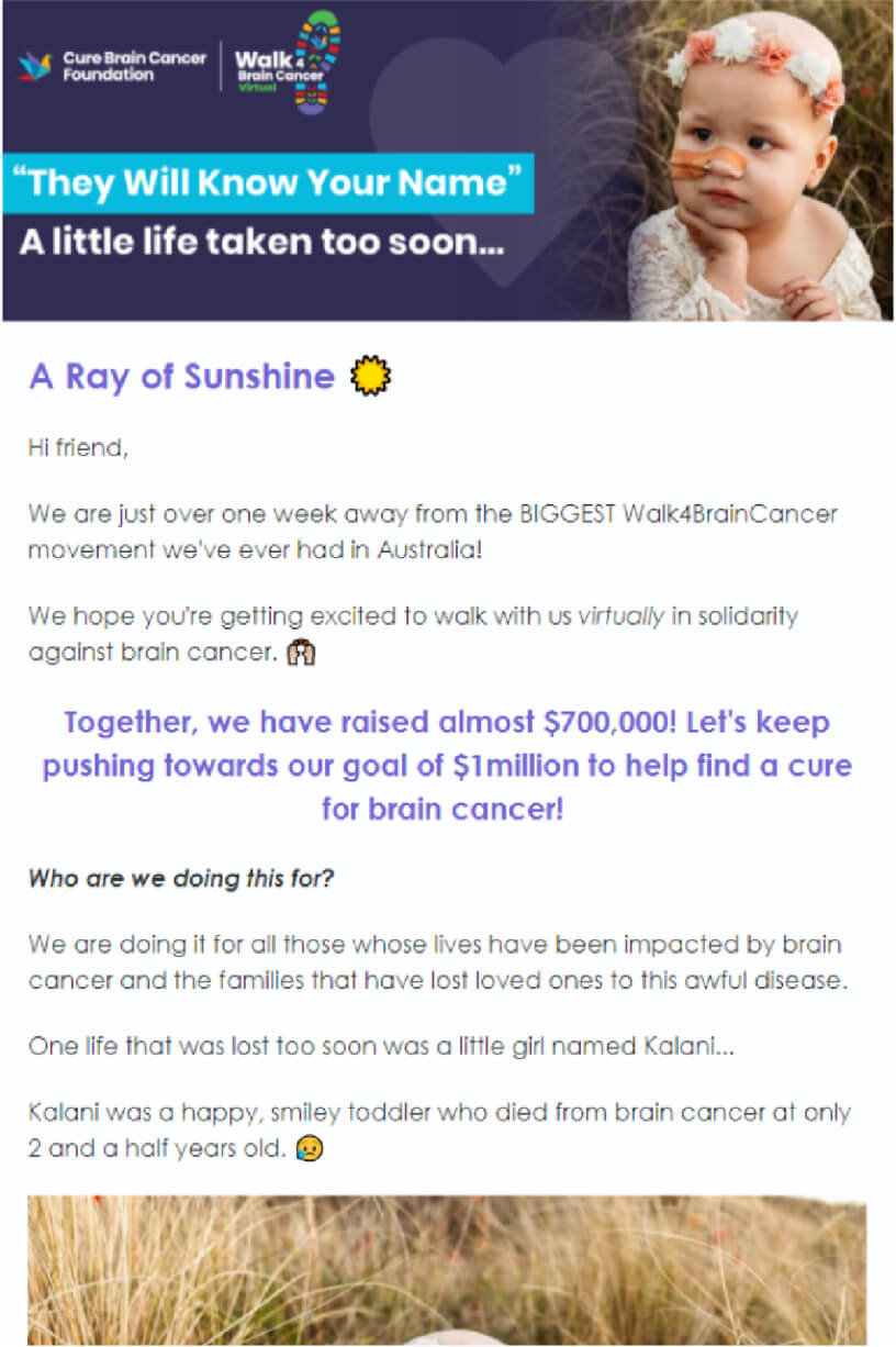 Nonprofit Email Marketing - Cure Brain Cancer