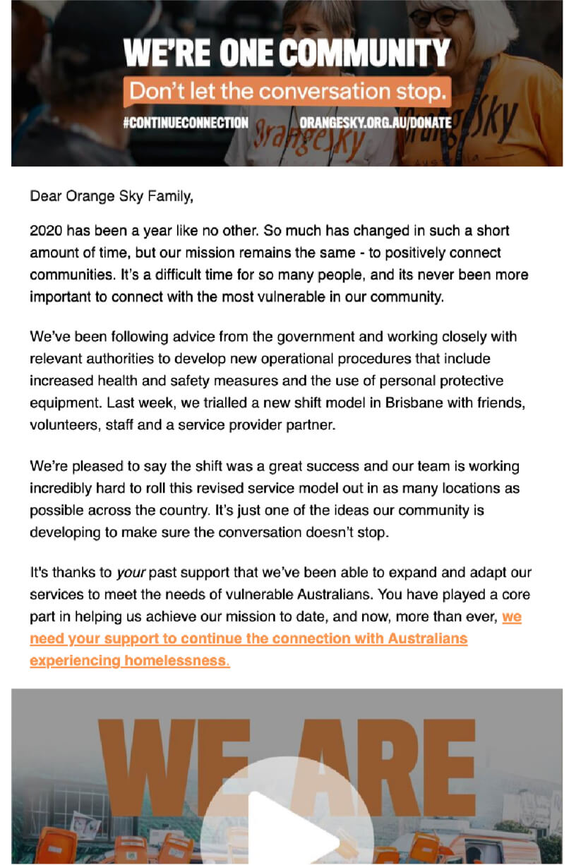 Nonprofit Email Marketing - Orange Sky