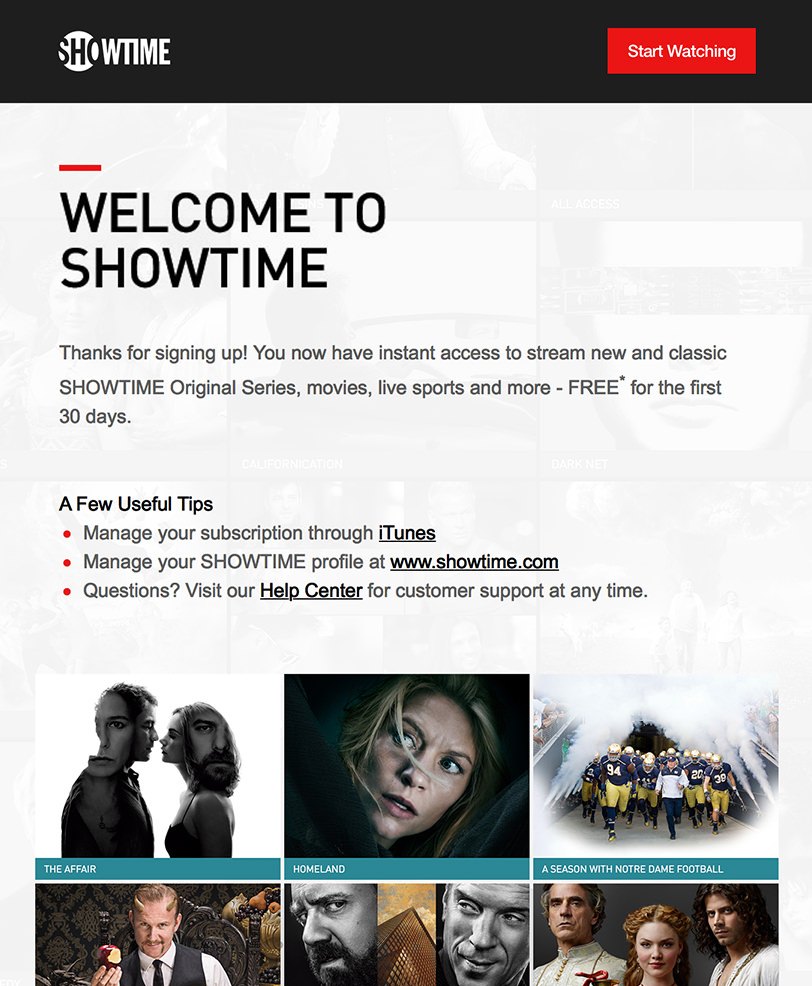 Showtime Welcome Email Email Marketing - Showtime Welcome Email