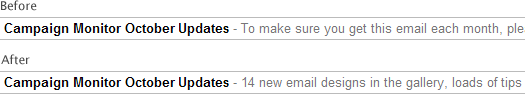 Gmail snippets before and after