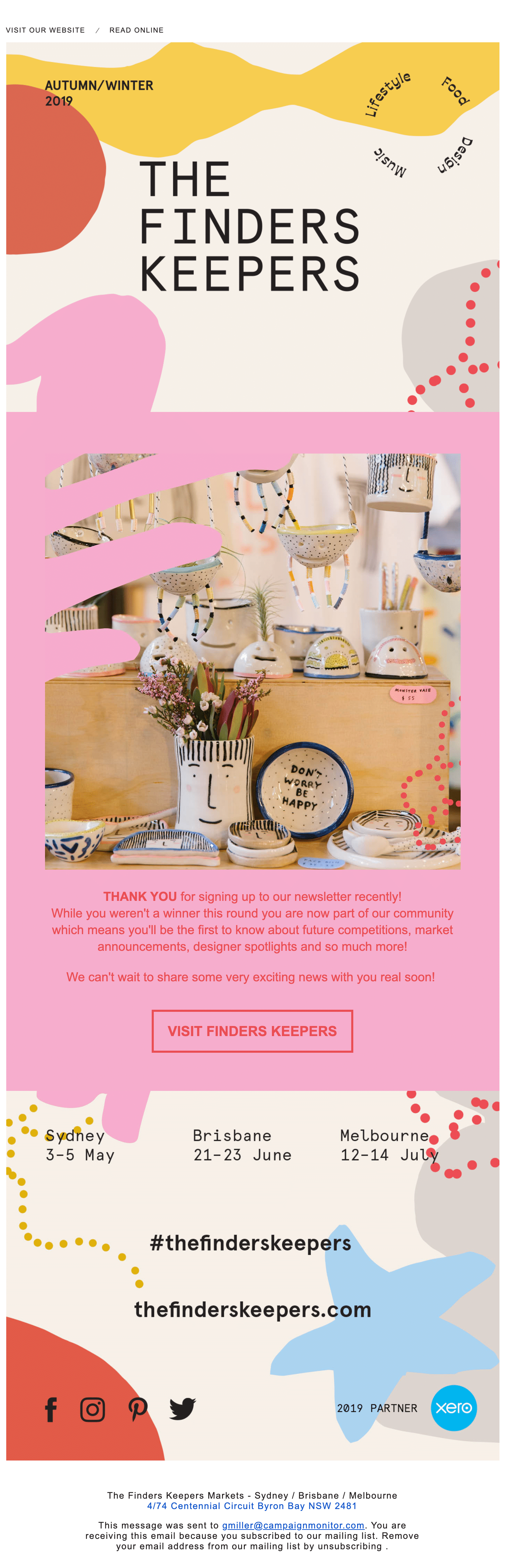 The Finders Keepers welcomes new subscribers with a chance to win.