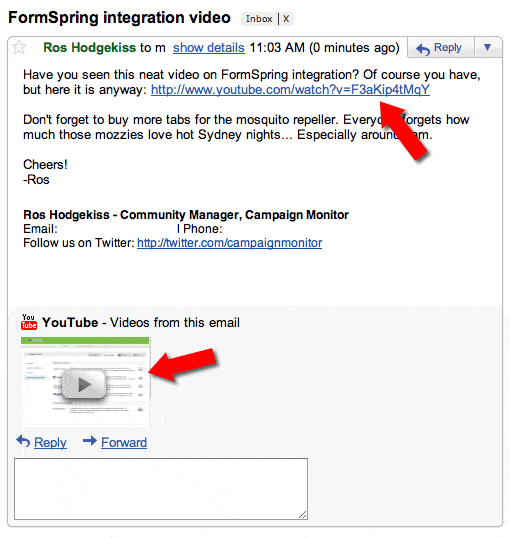 YouTube preview in Gmail