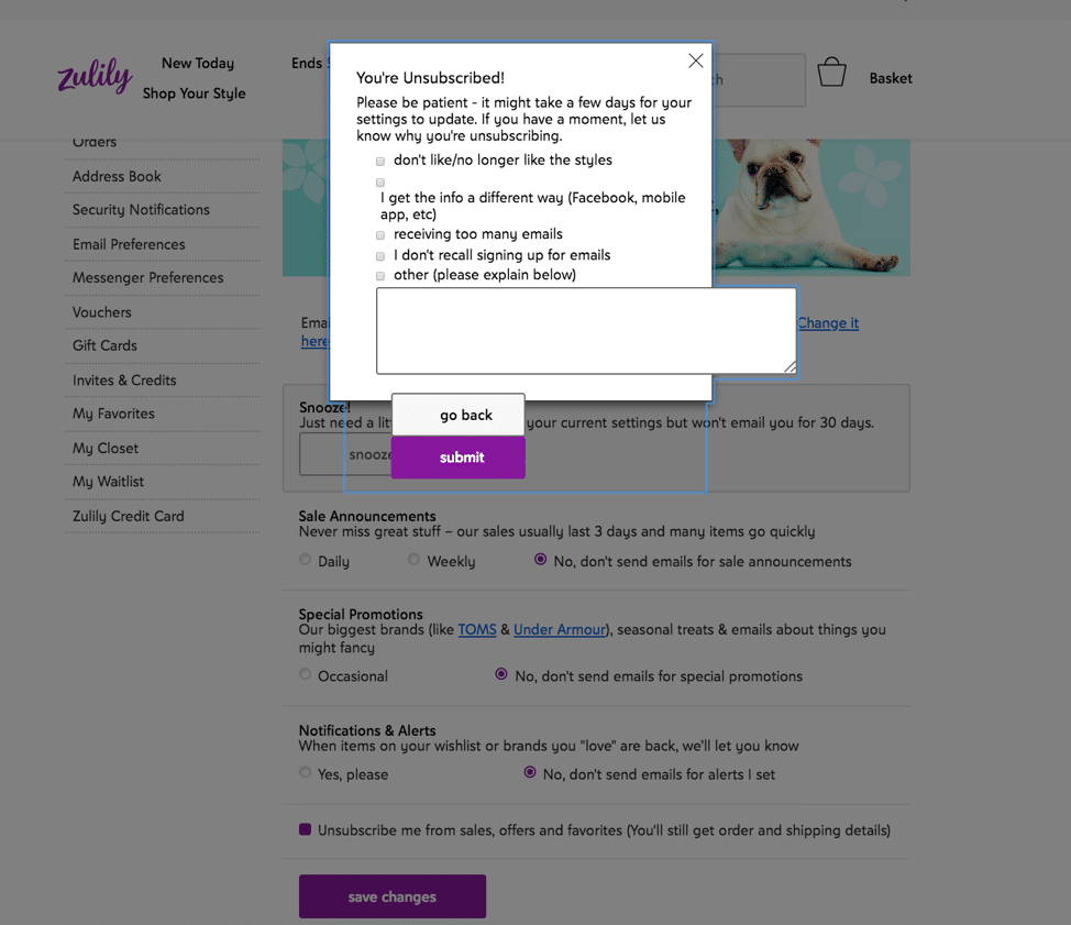 Here are a few survey unsubscribe setting options: