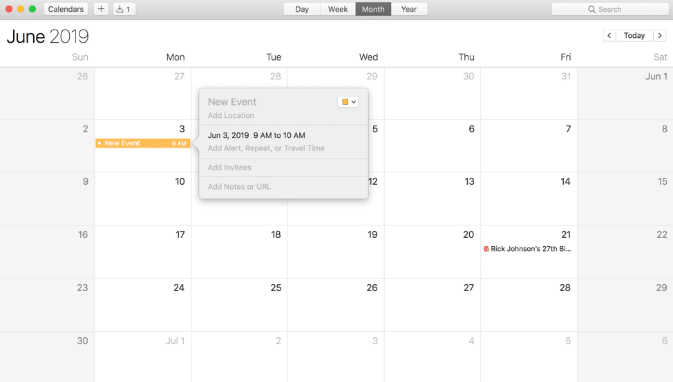 First, go into your iCal account and double click on the day of your event to create a new event.