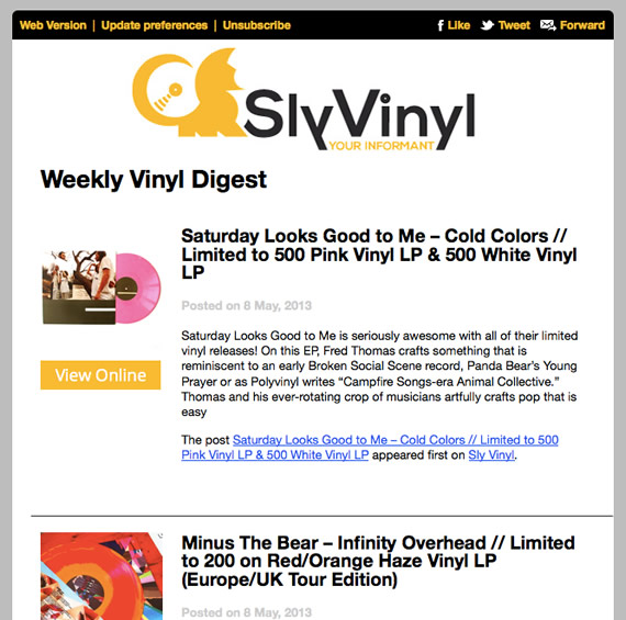 SlyVinyl's weekly RSS to Email update