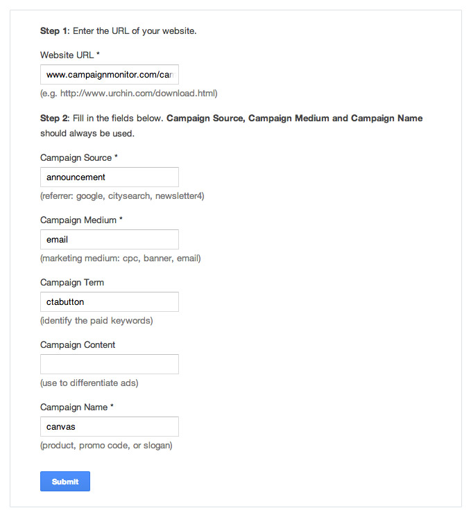 To tag the links in your emails manually, you can use the Google Analytics URL Builder.