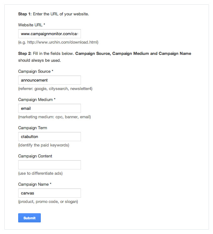 To tag the links in your emails manually, you can use the Google Analytics URL Builder.