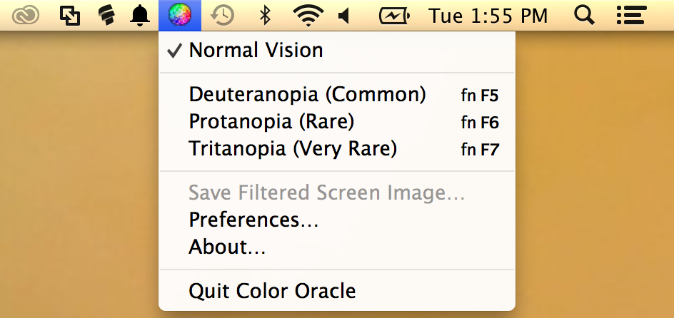 In addition to the color blindness simulator that you can use to upload images to see them through the eyes of specific color blindness types, Mac users can install an app called Color Oracle. 
