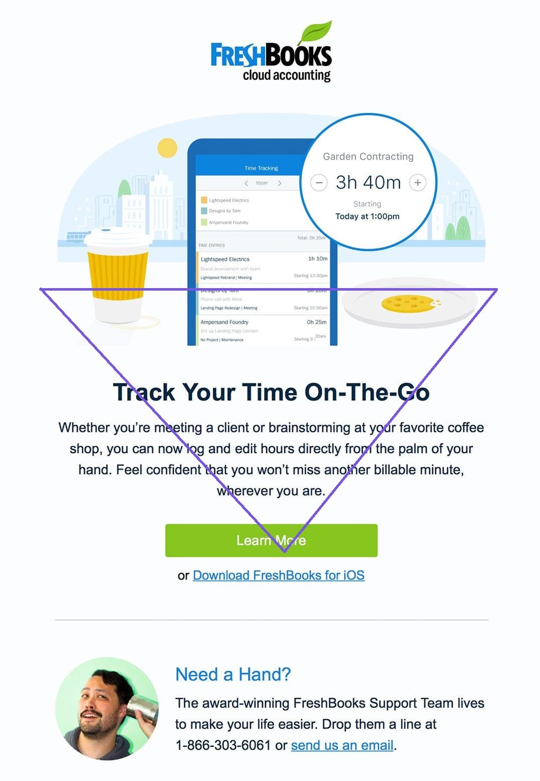 This email from Freshbooks is easy for people to scan and read.