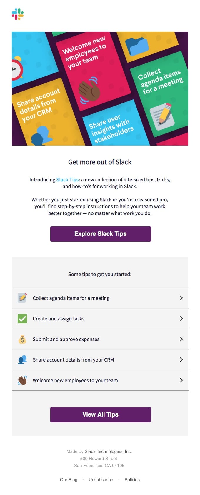 Slack does a stellar job creating images that use both popular icons and emojis to relate to their readers.