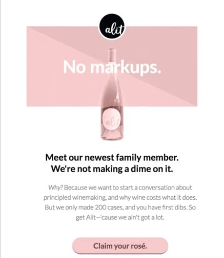 Alit Wines offers free Rose and that's effective copy with a strong push.