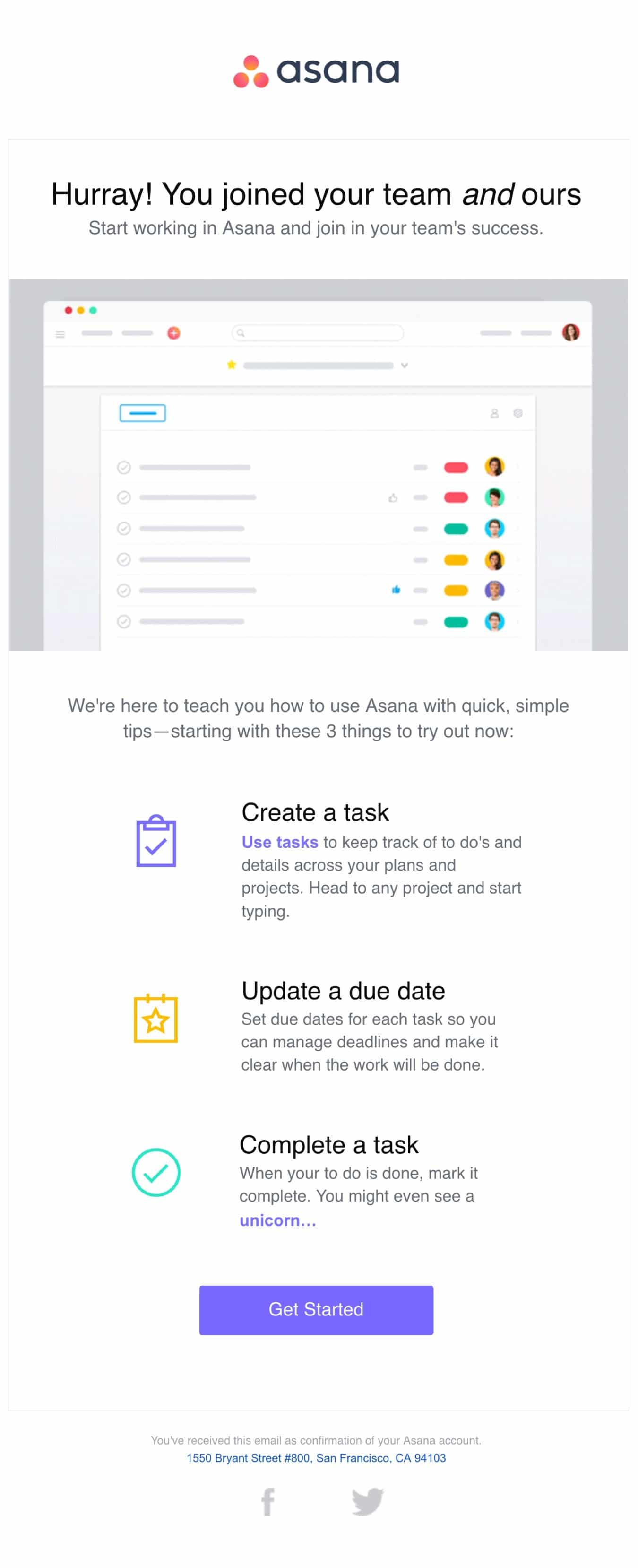 Asana email example - how to engage subscribers with a welcome email