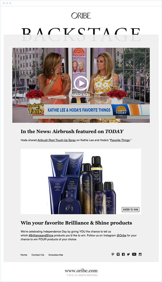 Campaign Monitor customer Oribe does an awesome job of leveraging media coverage in their email campaigns.