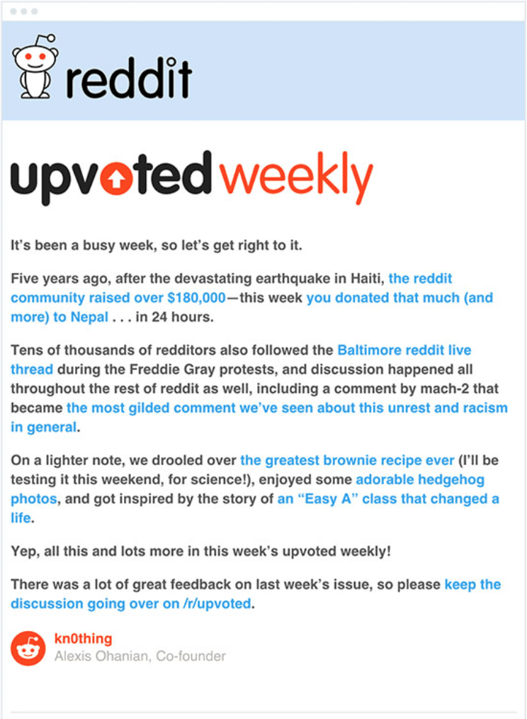 Reddit email example