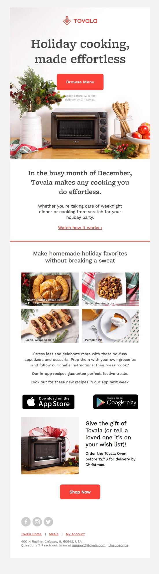 Holiday email example with helpful seasonal recipes
