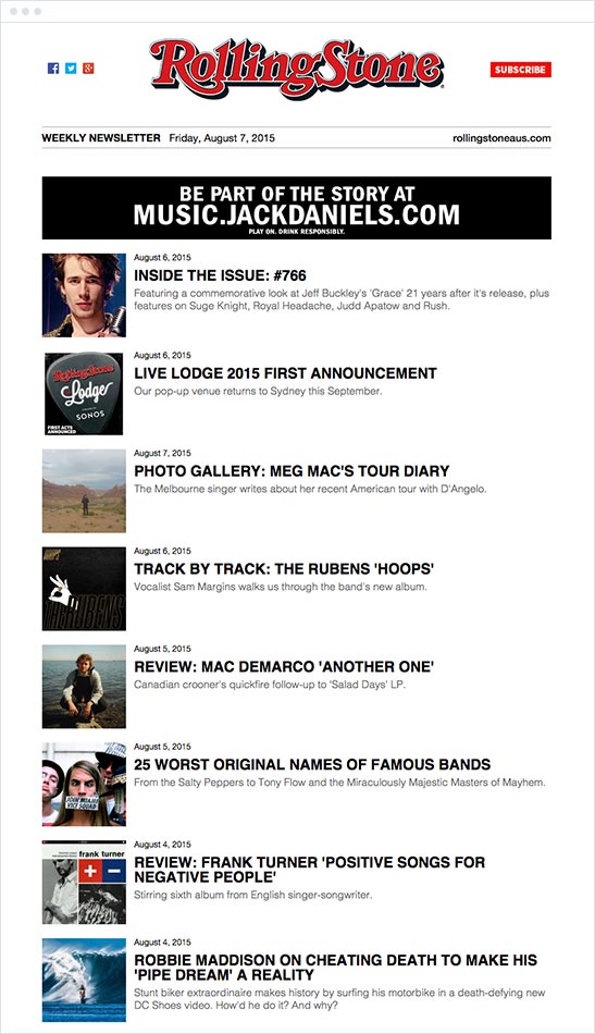 Rolling Stone Magazine email campaign 