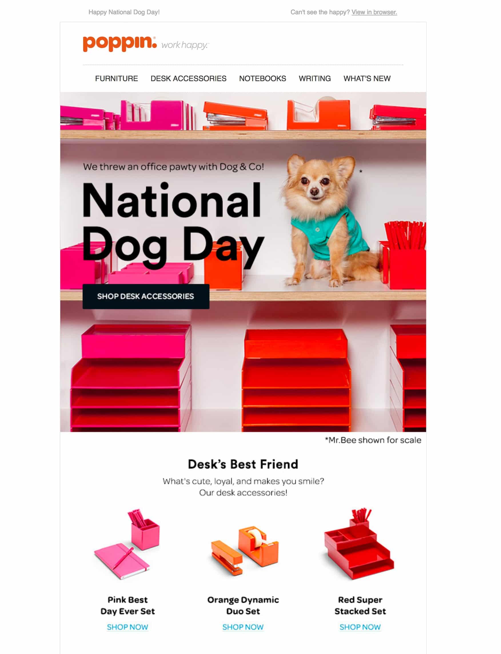National Dog day is an overlooked holiday for some email marketers, but not for Poppin