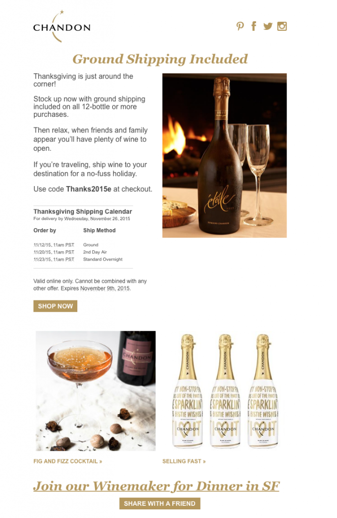Chandon holiday email subject line example