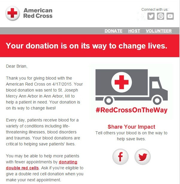 Red Cross thank you email example - nonprofit marketing emails