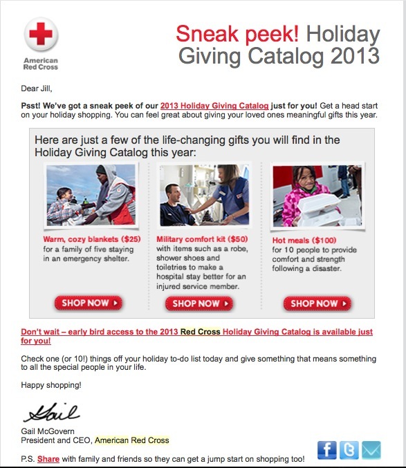 Red Cross gift guide example - nonprofit marketing emails