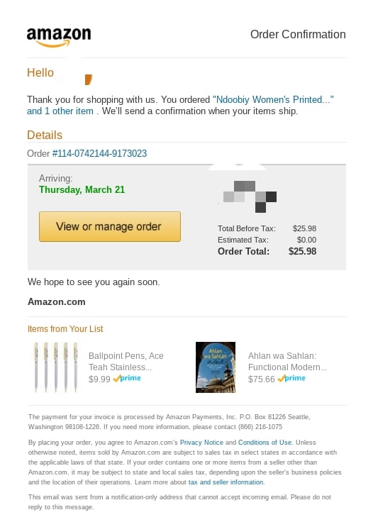Amazon always includes additional suggested products in their transactional emails.