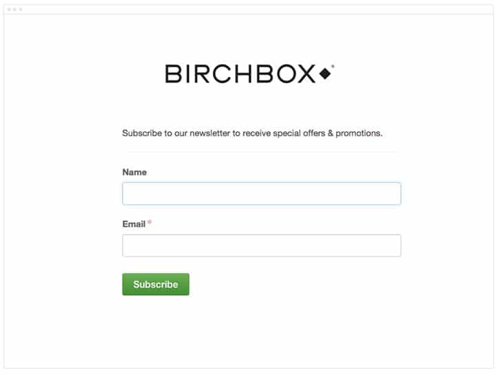 birchbox subscribe page build email list