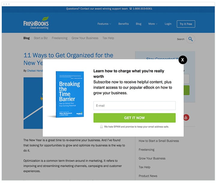 Freshbooks - Blog Subscription Form