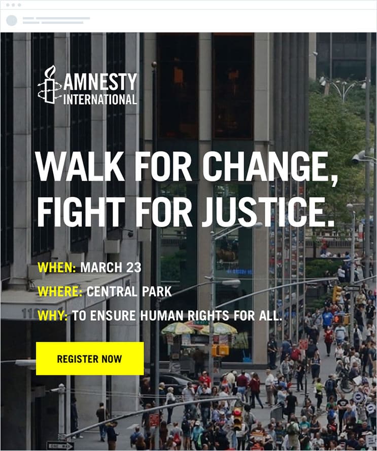nonprofit event email by amnesty international